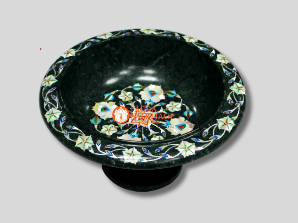 Black Marble Fruit Bowl Mather of Pearls Floral Art